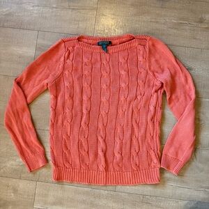 Lauren Ralph Lauren orange cotton blend Cable Knit boat neck Sweater medium